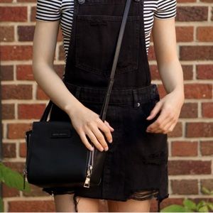 Distressed black overall dress